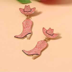 Pink Cow Girl Boot Earrings western